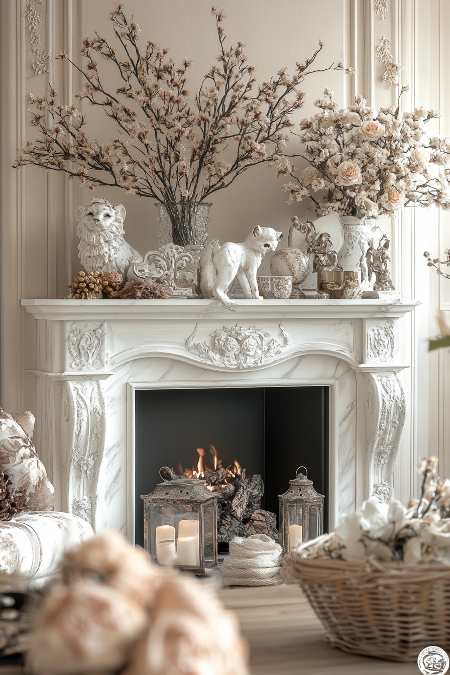 Elegant Living Room with Luxurious Marble Mantle