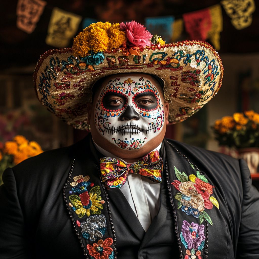 Elegant Mexican Sumo Wrestler Celebrates Day of Dead