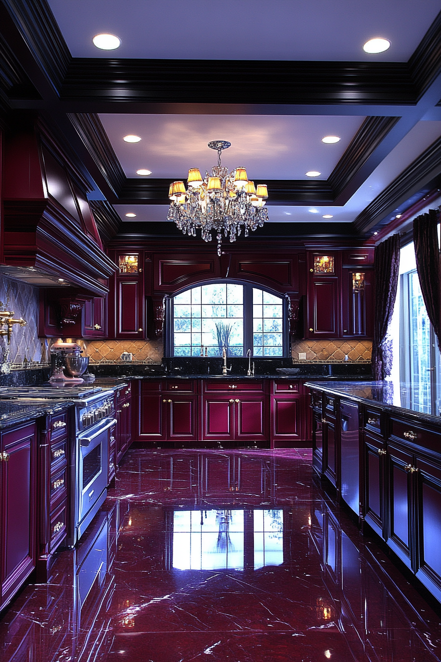 Elegant Regal Kitchen with Maroon Majesty Red Theme