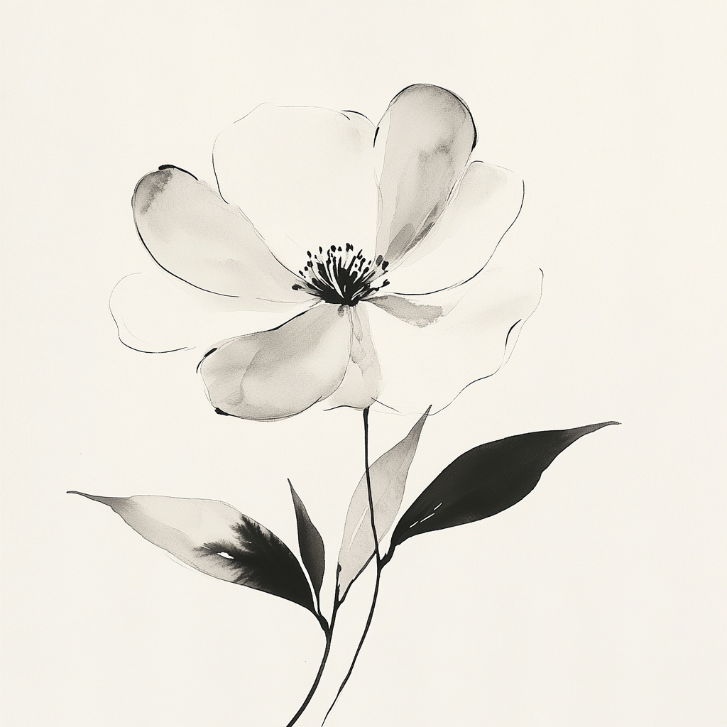 Elegant black and white ink wash flower