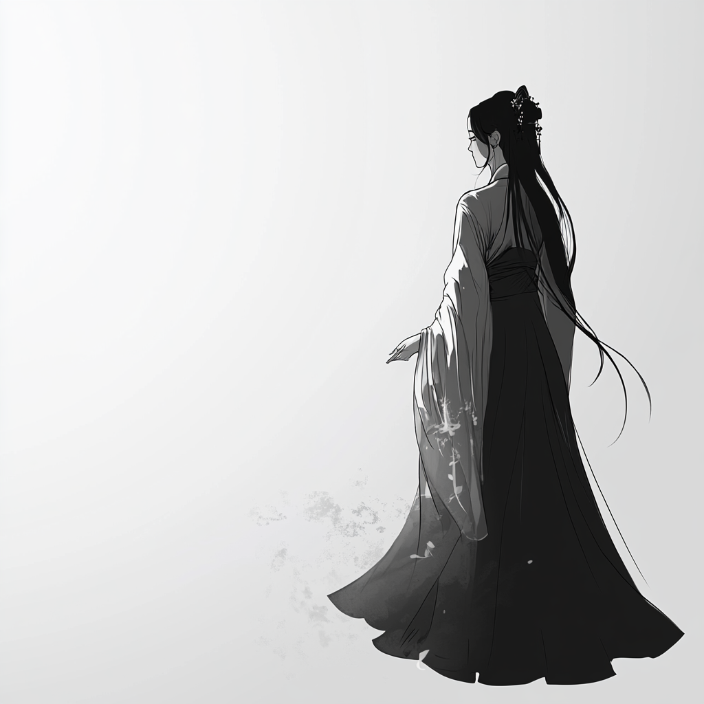 Elegant girl in Chinese dress with shadow