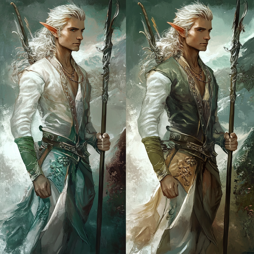 Elegant male elf in four seasonal art variations.