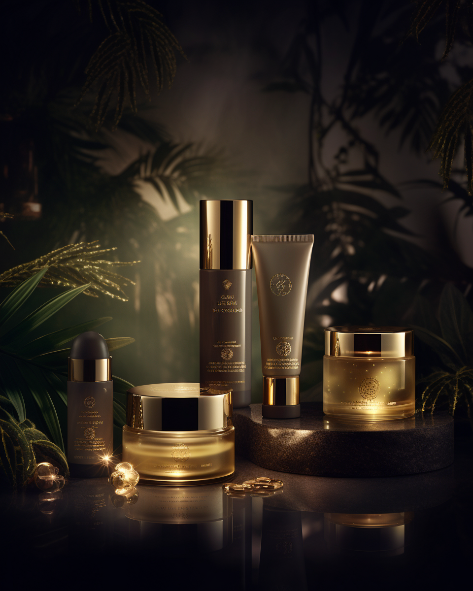 Elegant skincare products showcased in luxurious ambiance.