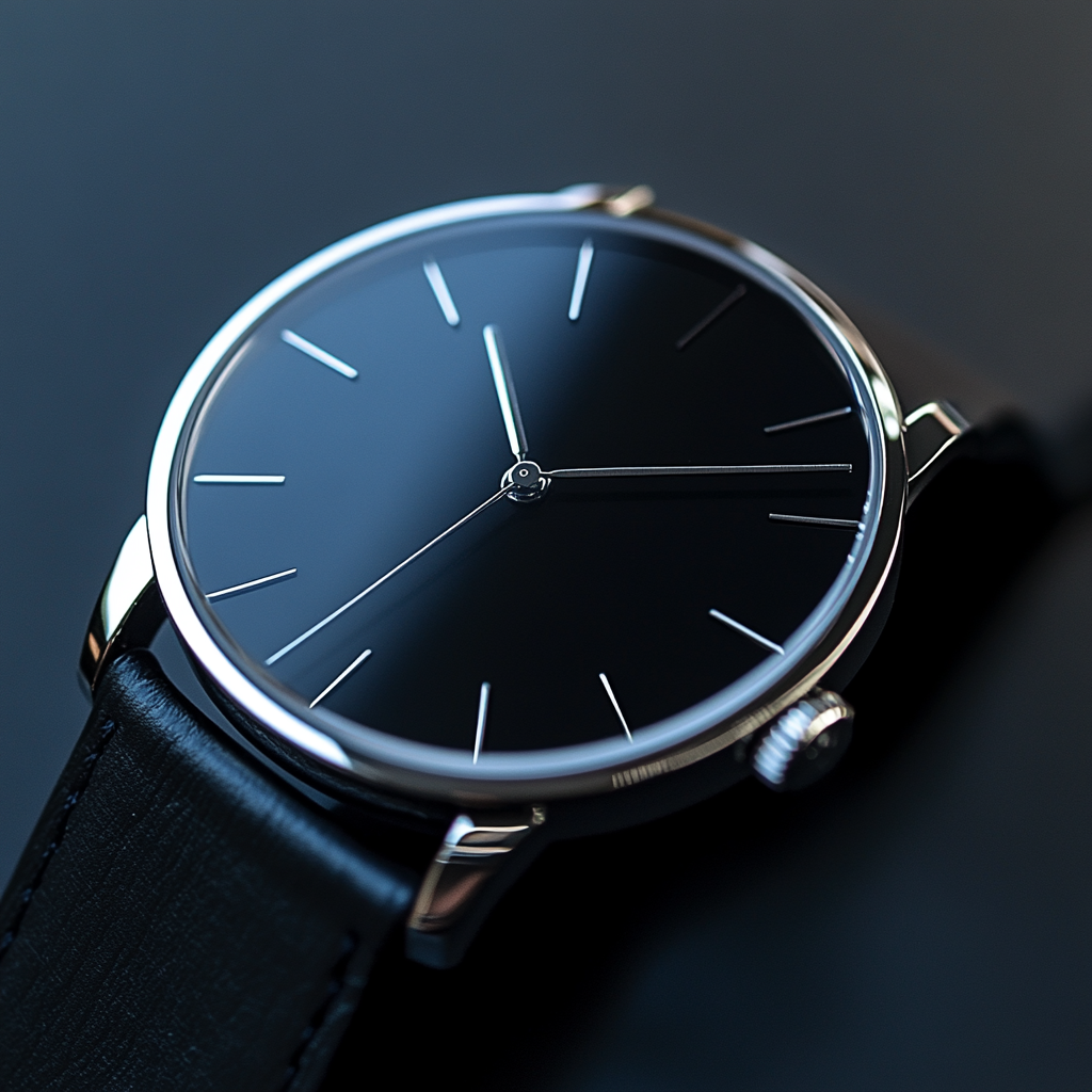 Elegant wristwatch with clean lines, metallic accents at 11:58.