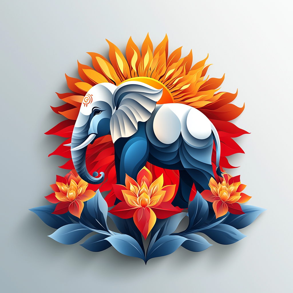 Elephant, Sun, Lotus Vector Logo in Vedic Astrology