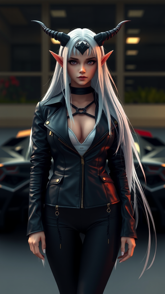 Elf Girl Near Lamborghini: Detailed, Realistic 8K Image