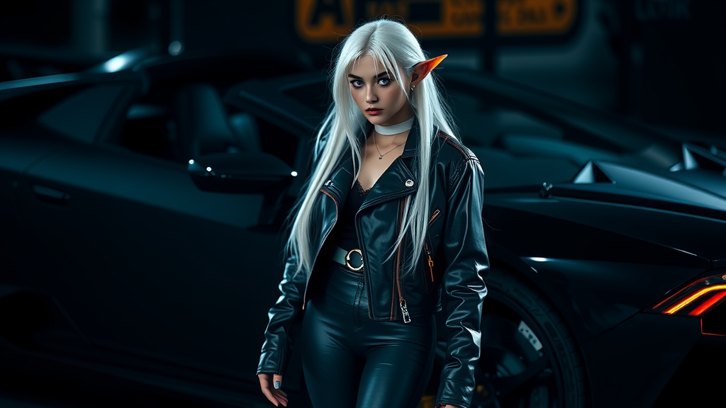 Elf Girl Stands by Lamborghini Aventador in 8K