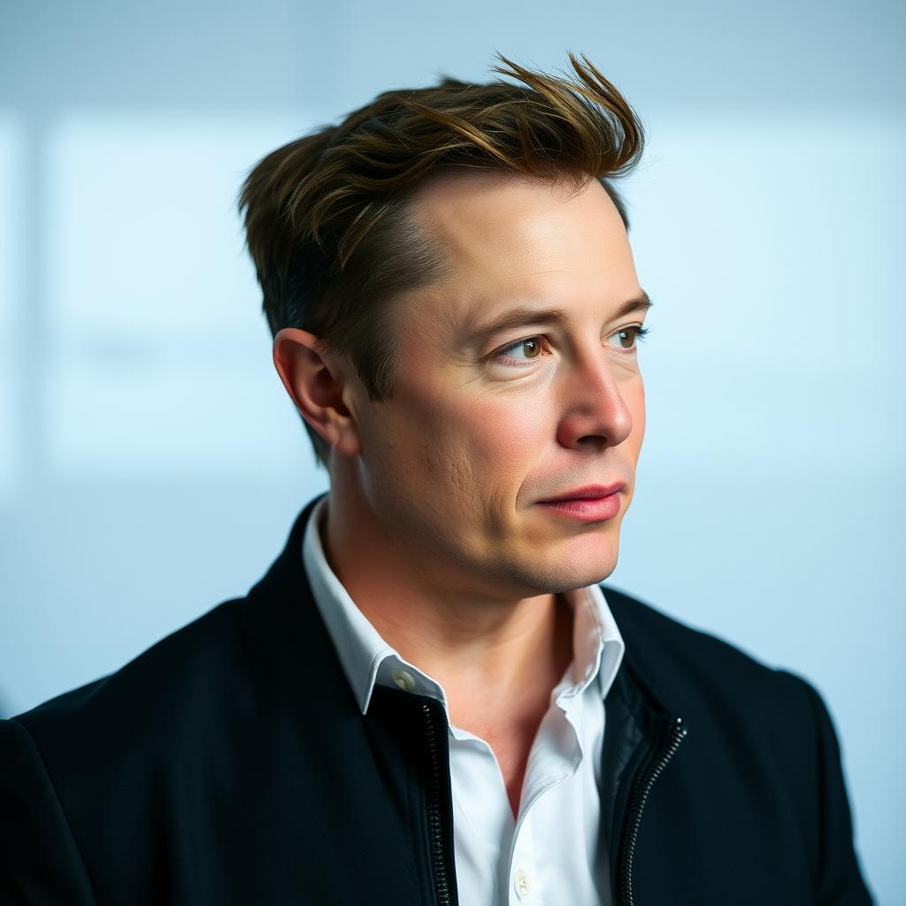 Elon Musk Glancing Sideways on Transparent Background