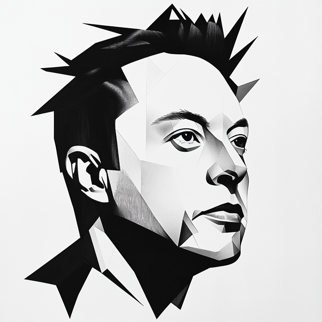 Elon Musk portrait with bold, geometric features.