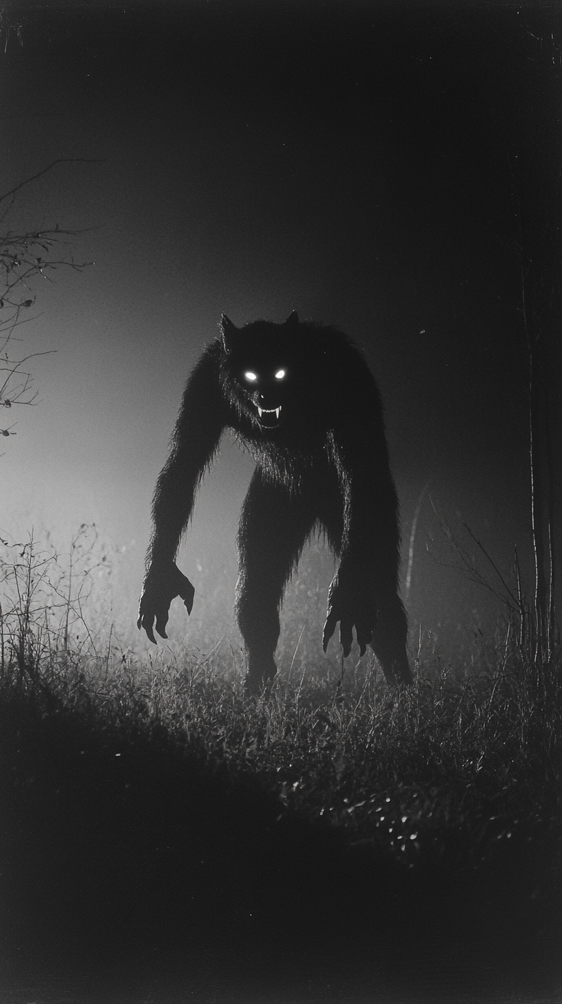 Elusive werewolf in dark forest at night