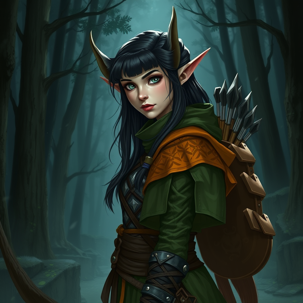 Elven Archer in Forest at Night