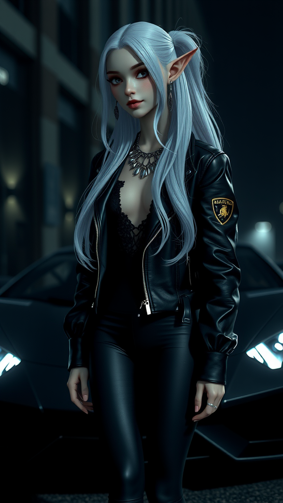 Elven girl by Lamborghini: Realistic 8K Masterpiece