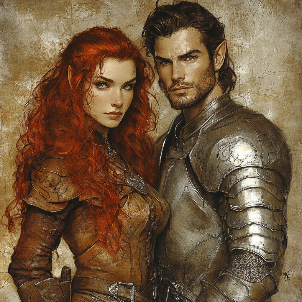 Elvish Woman and Human Male in Fantastical Armors