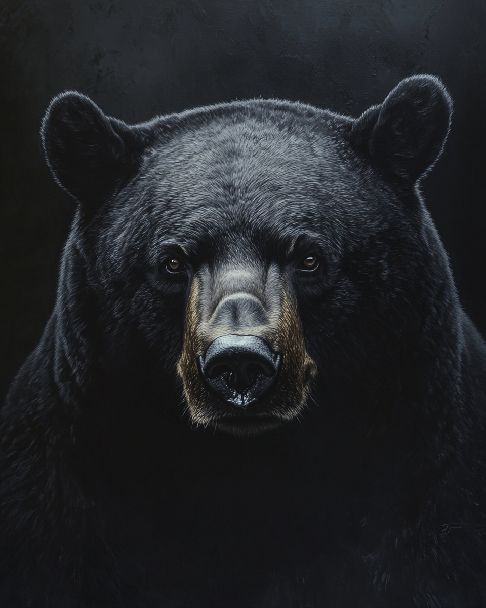 Embrandt's Realistic Portrait: Massive Black Bear Towering Seriously