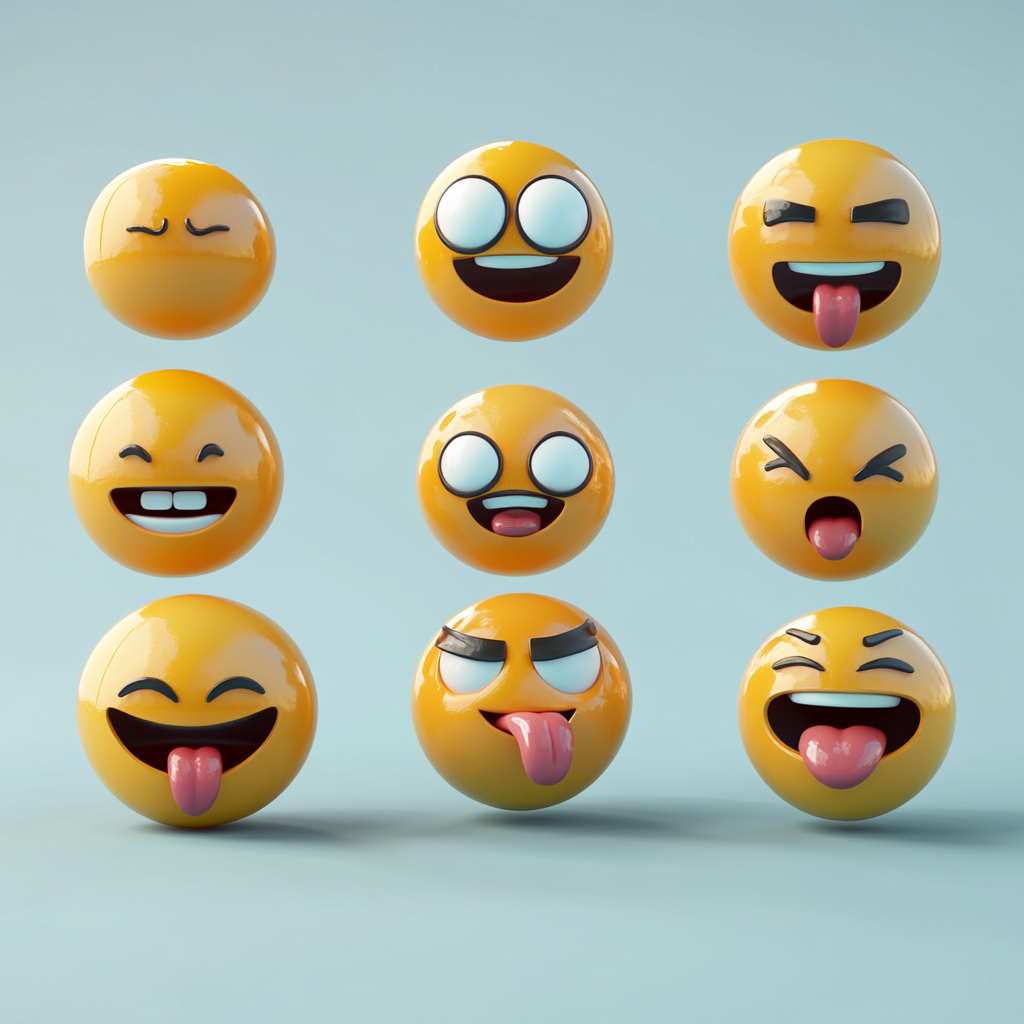 Emoji icons of Face, Blender 3D style, high resolution.