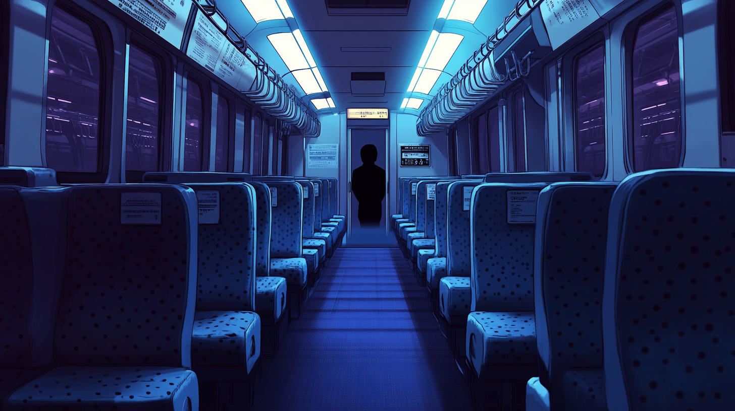 Empty Bullet Train Interior with Sinister Shadow