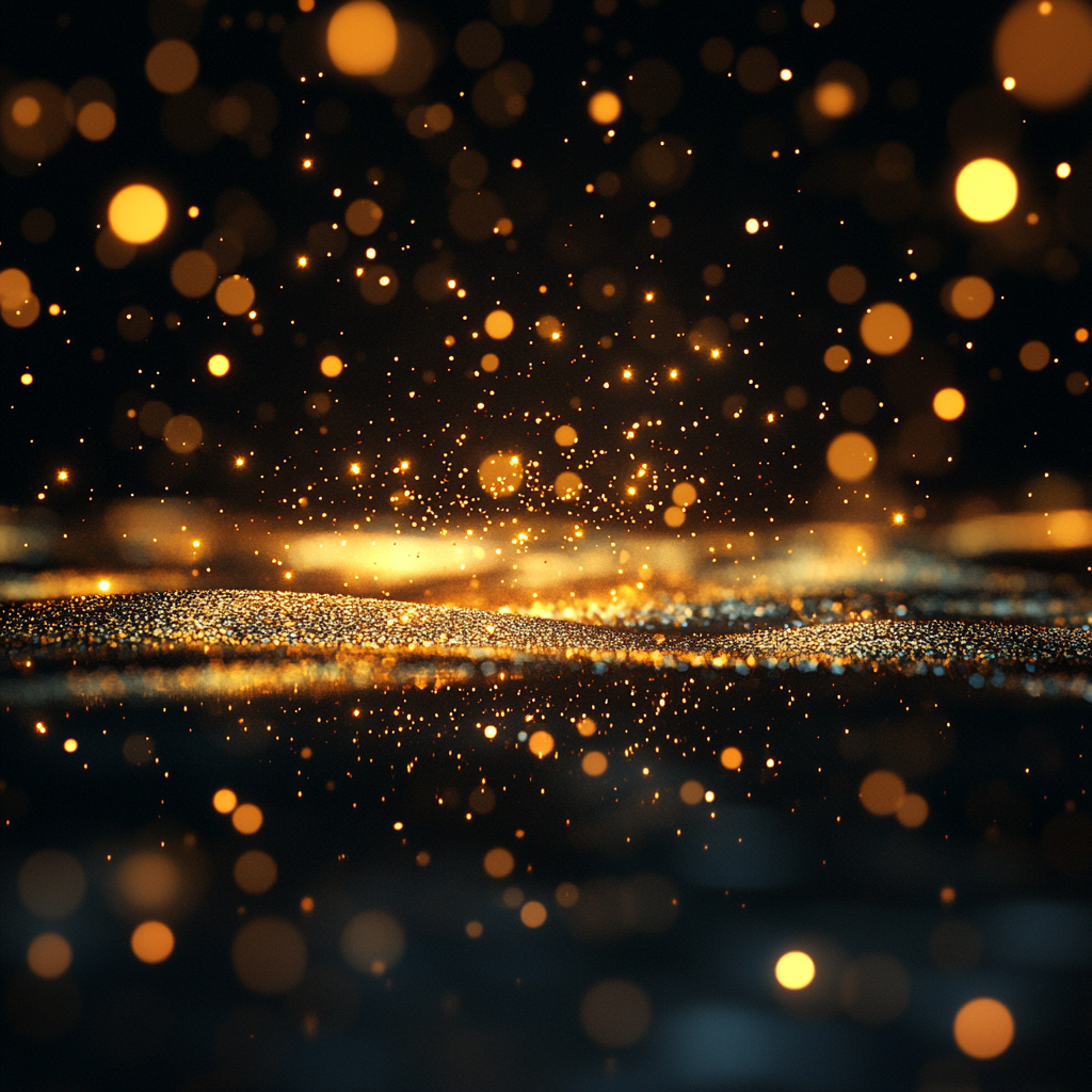 Empty center framed by gold dust, soft bokeh lights.