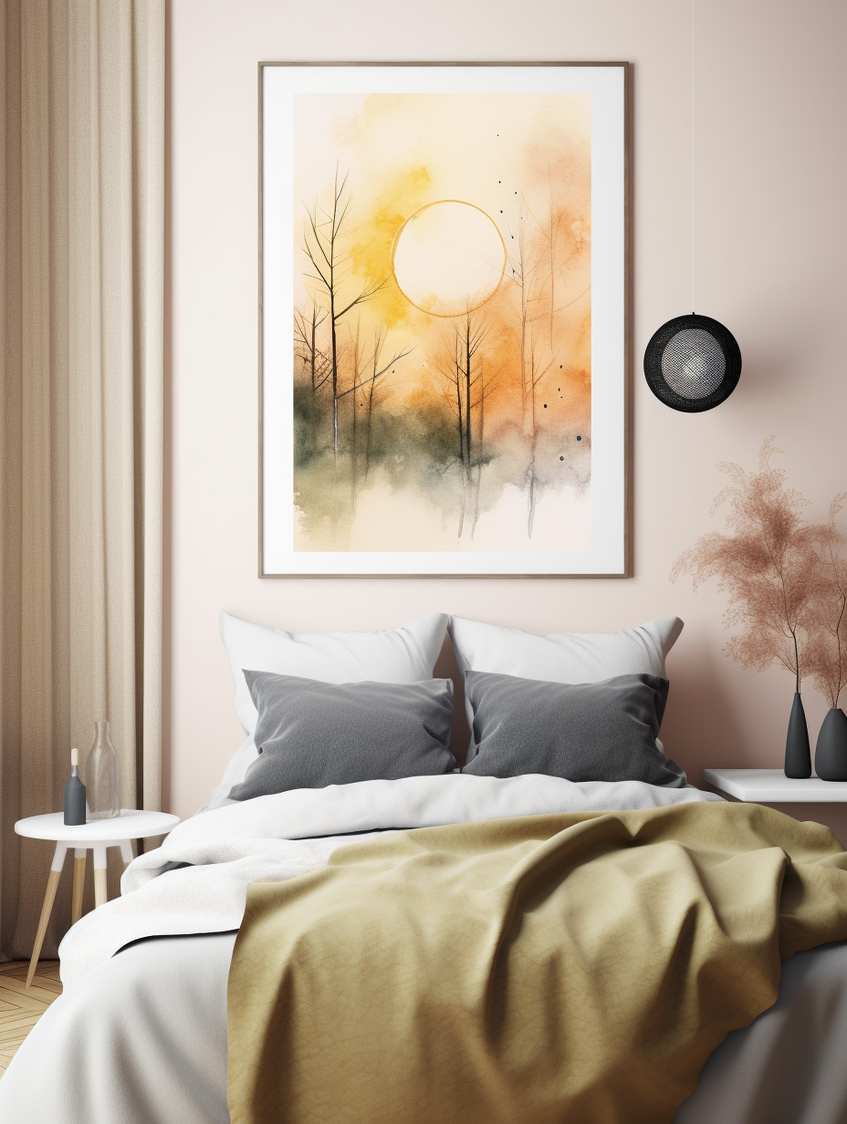 Enchanted Forest Sunrise in Watercolor Painting