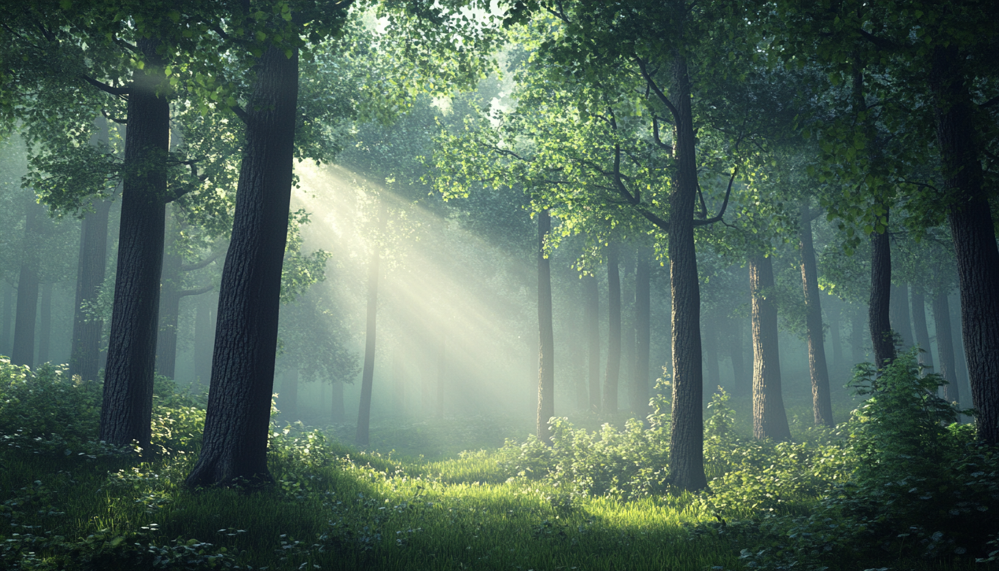 Enchanting 3D Render of Dense Forest at Dawn