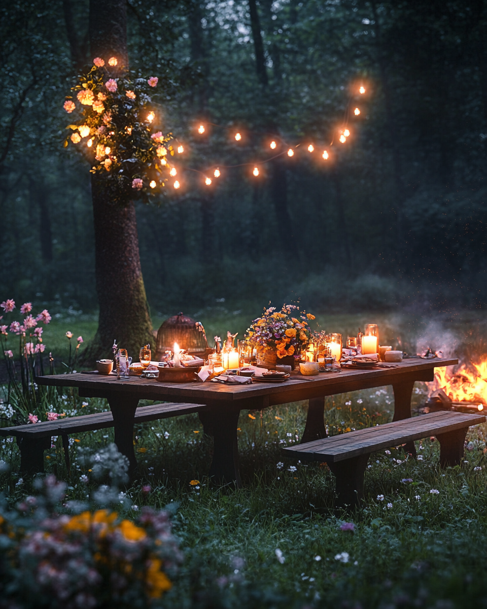 Enchanting Countryside Evening Gathering Scene - Nature Theme