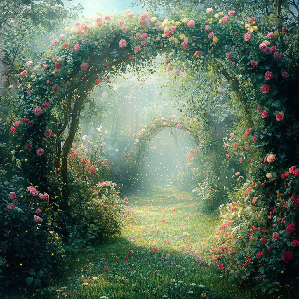 Enchanting Garden with Fairies, Forest, Roses and Flowers