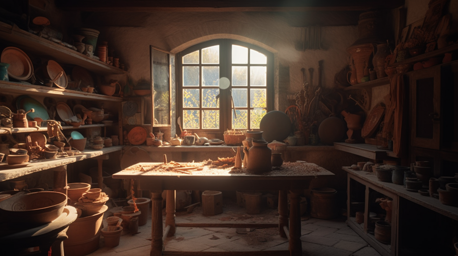 Enchanting Ghibli-Style Artisan Workshop Scene