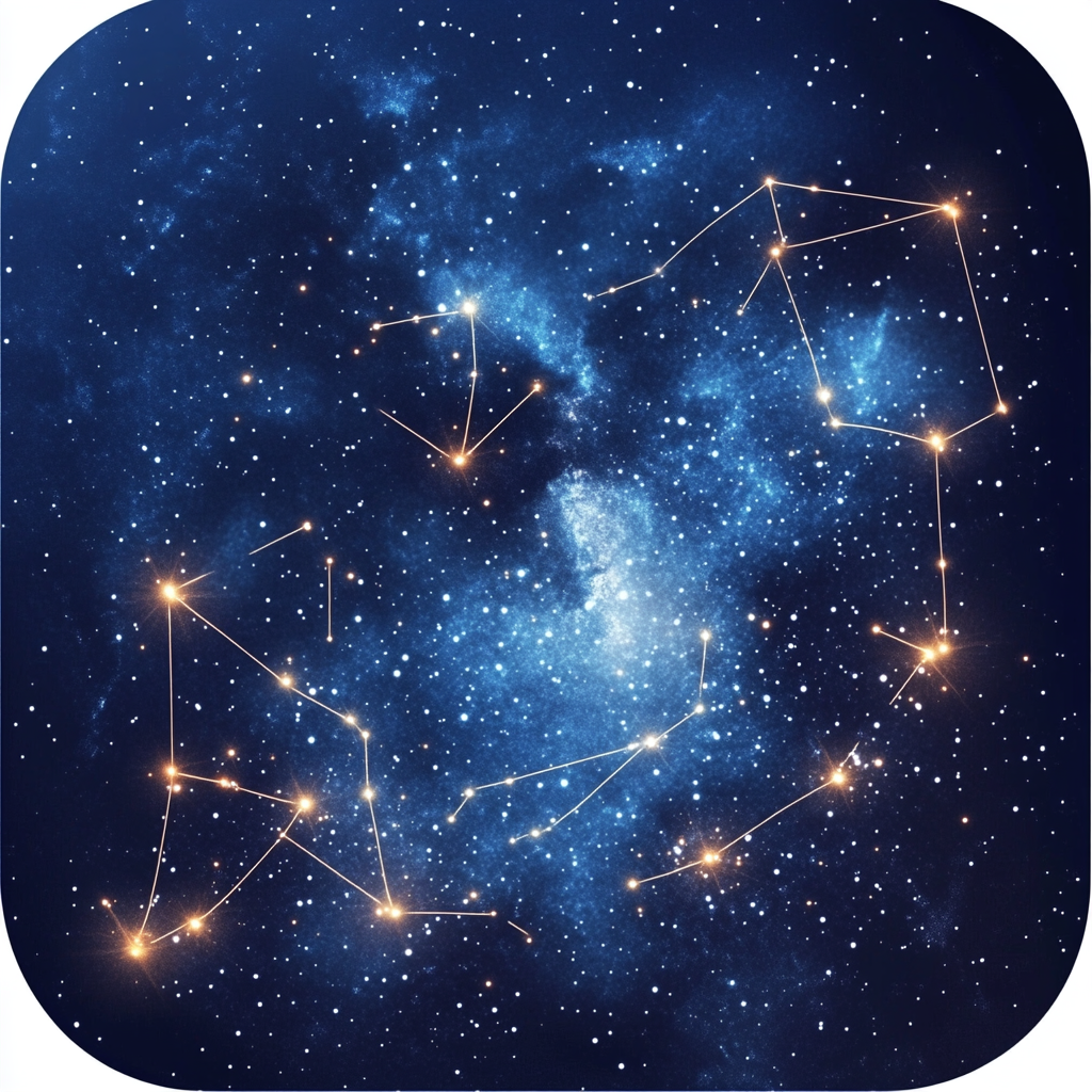 Enchanting app icon with playful constellation and stars.