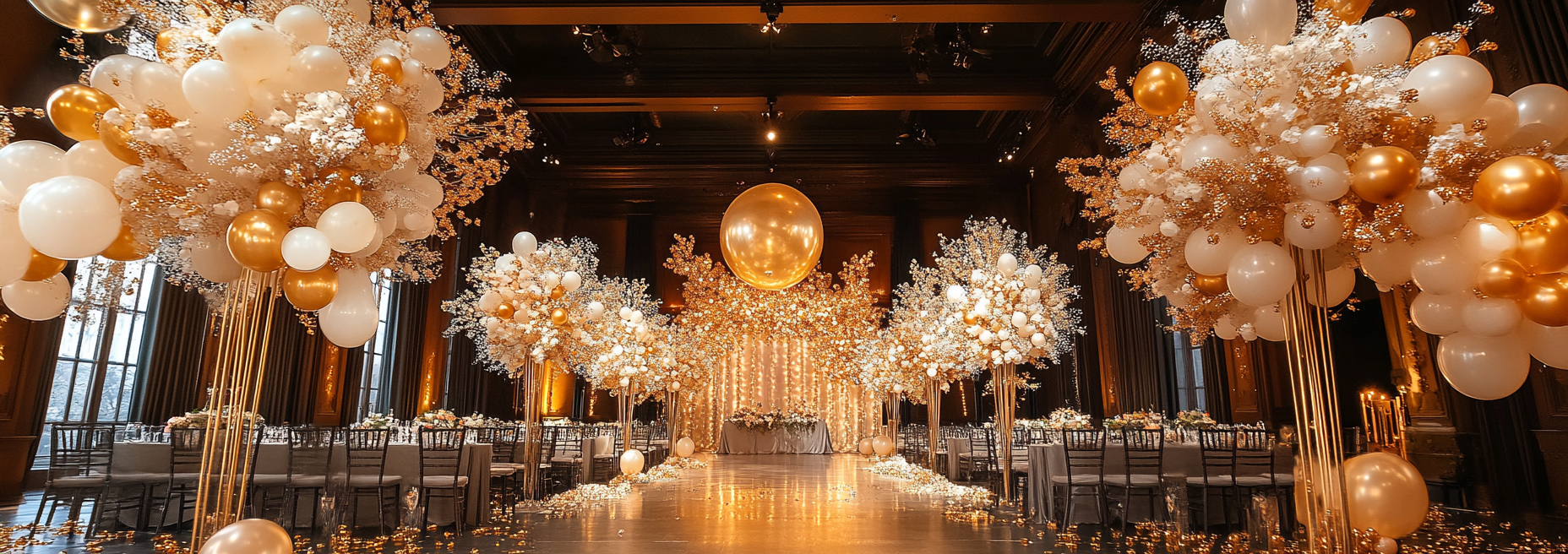 Enchanting wedding ceremony in grand ballroom setting