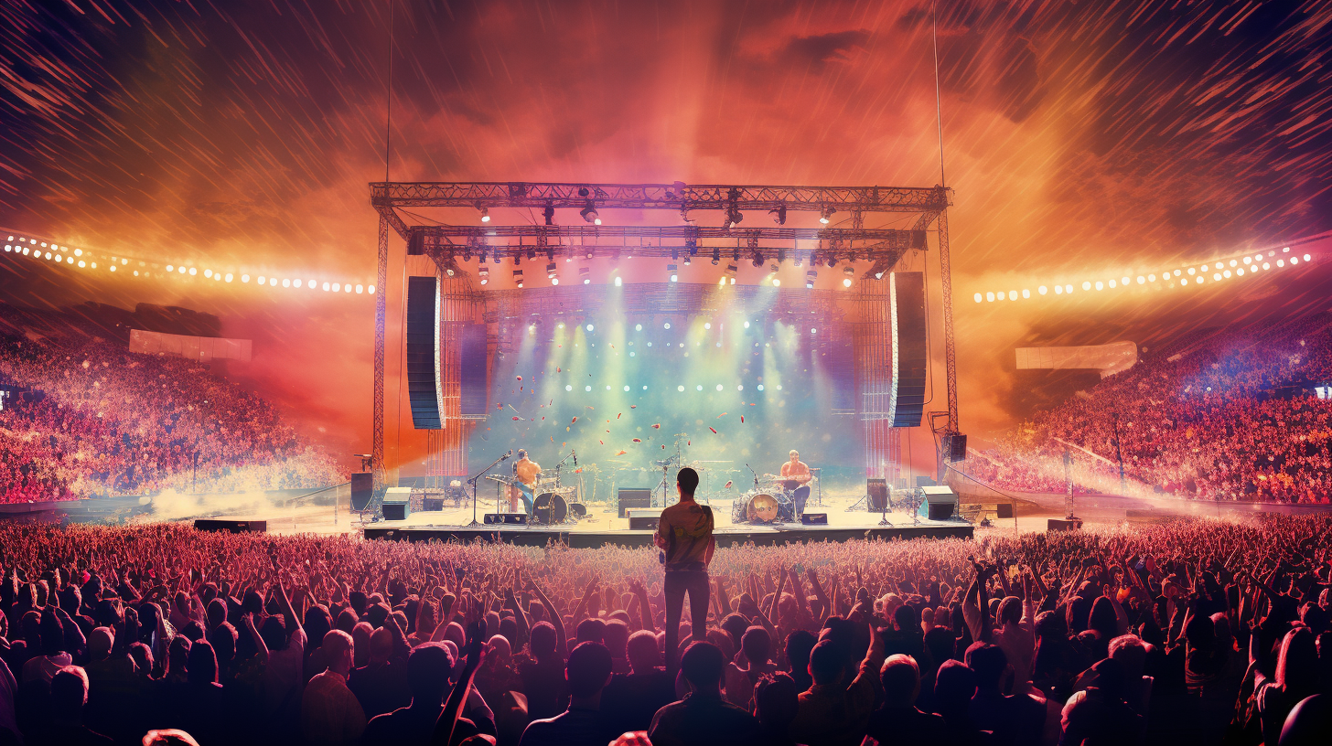 Vibrant and dynamic rock concert on a big stadium