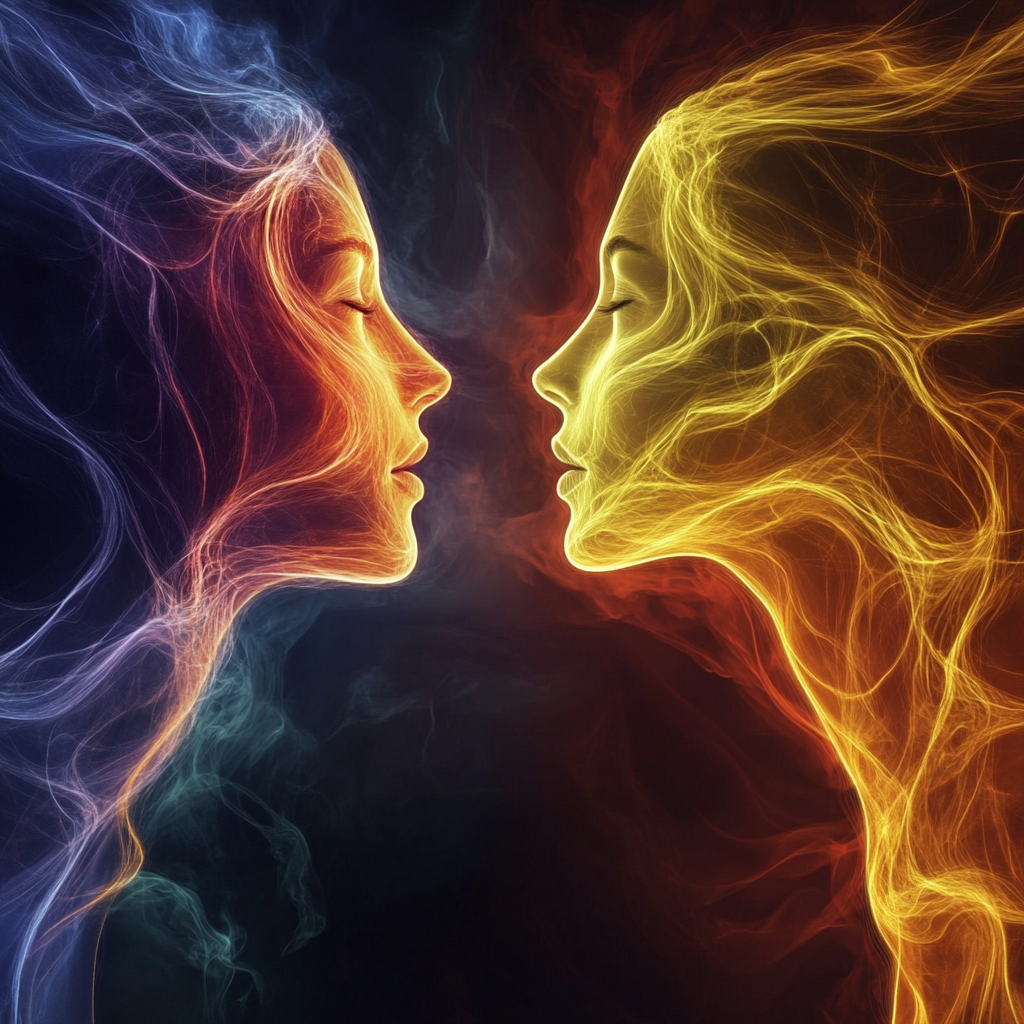 Energy waves connecting chakras between two people 