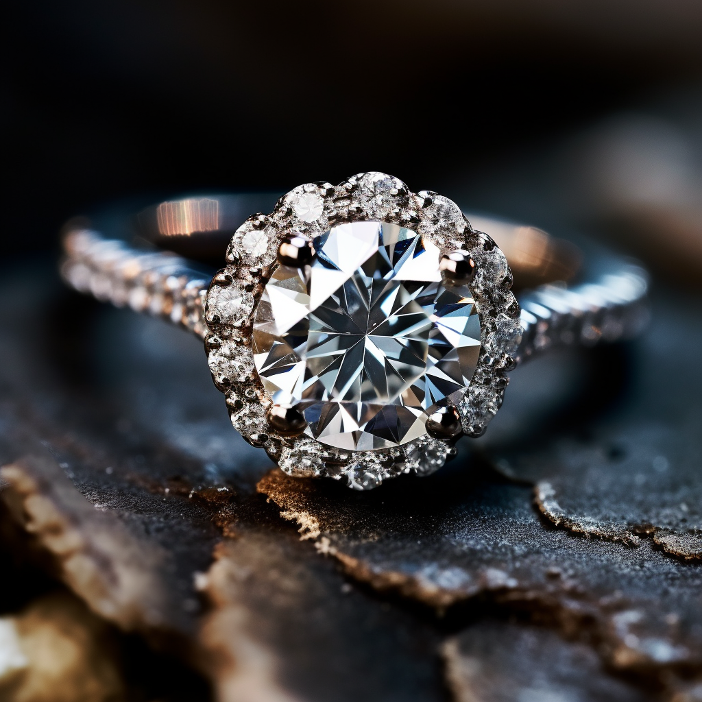 Beautiful silver engagement ring with diamond halo