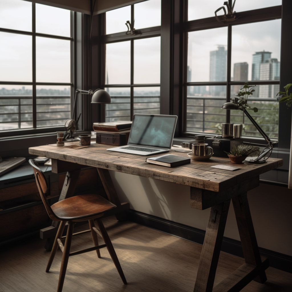 Engineer's Desk with Laptop, Coffee, and Notepad