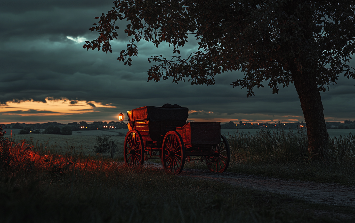 English Horse Cart Racing Through 1900 Countryside