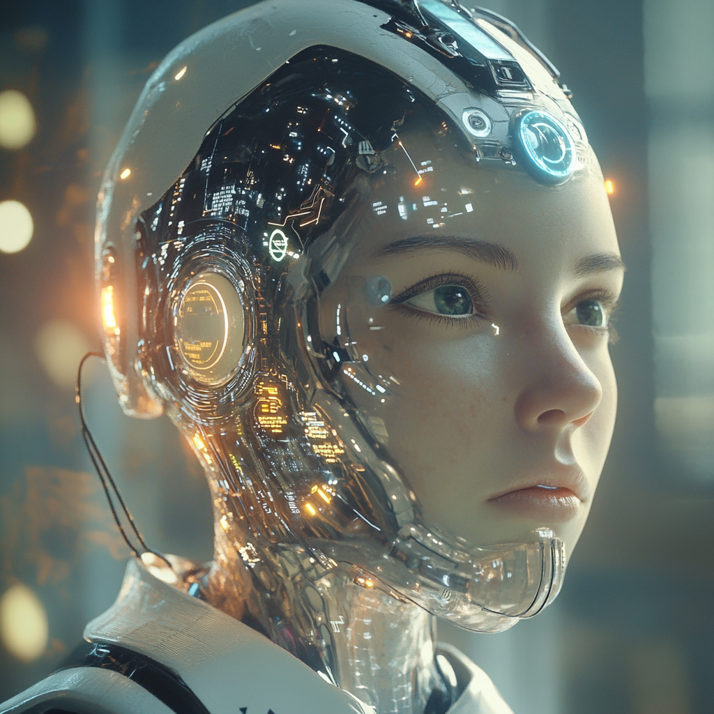 Enhanced human evolved for space travel with AI.