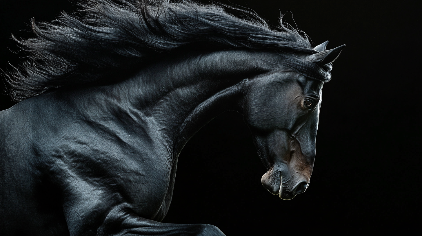 Epic Black Horse with Flowing Mane in Air - AR 16:9, V 6.1