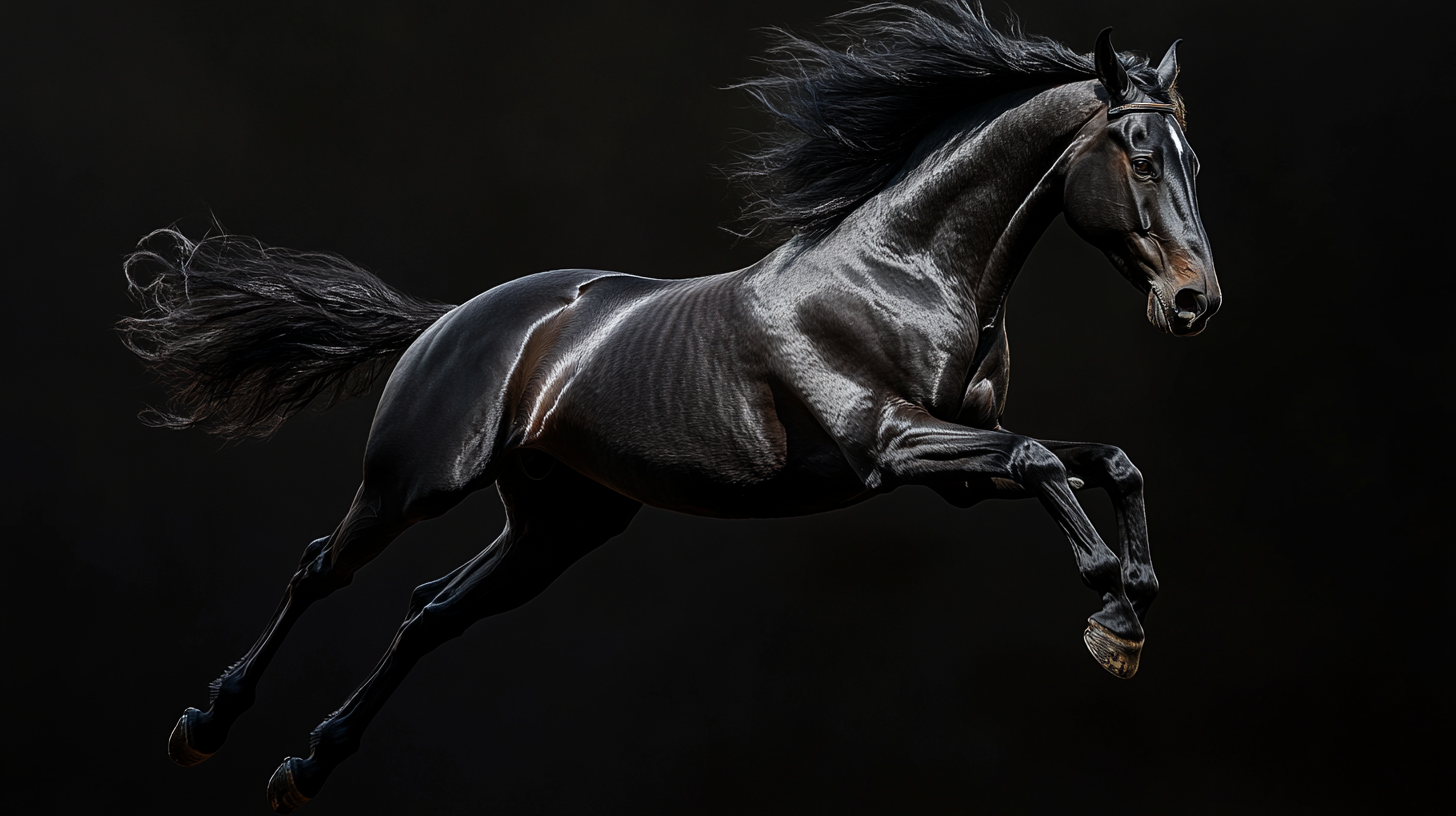 Epic Hyperrealistic Black Horse Flying Right Background Photo