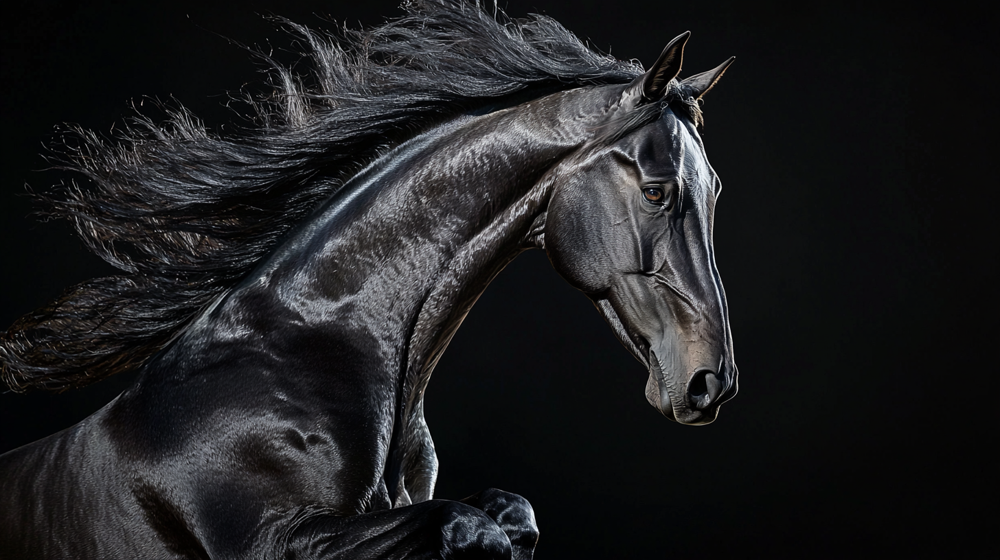 Epic hyperrealistic black horse flying photo, 32k UHD