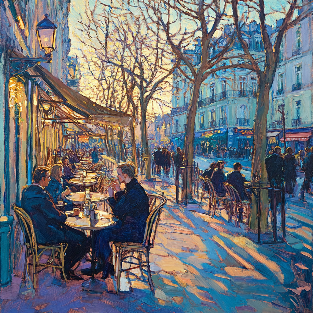 Erin Hanson painting in Paris, holographic, rococo style.