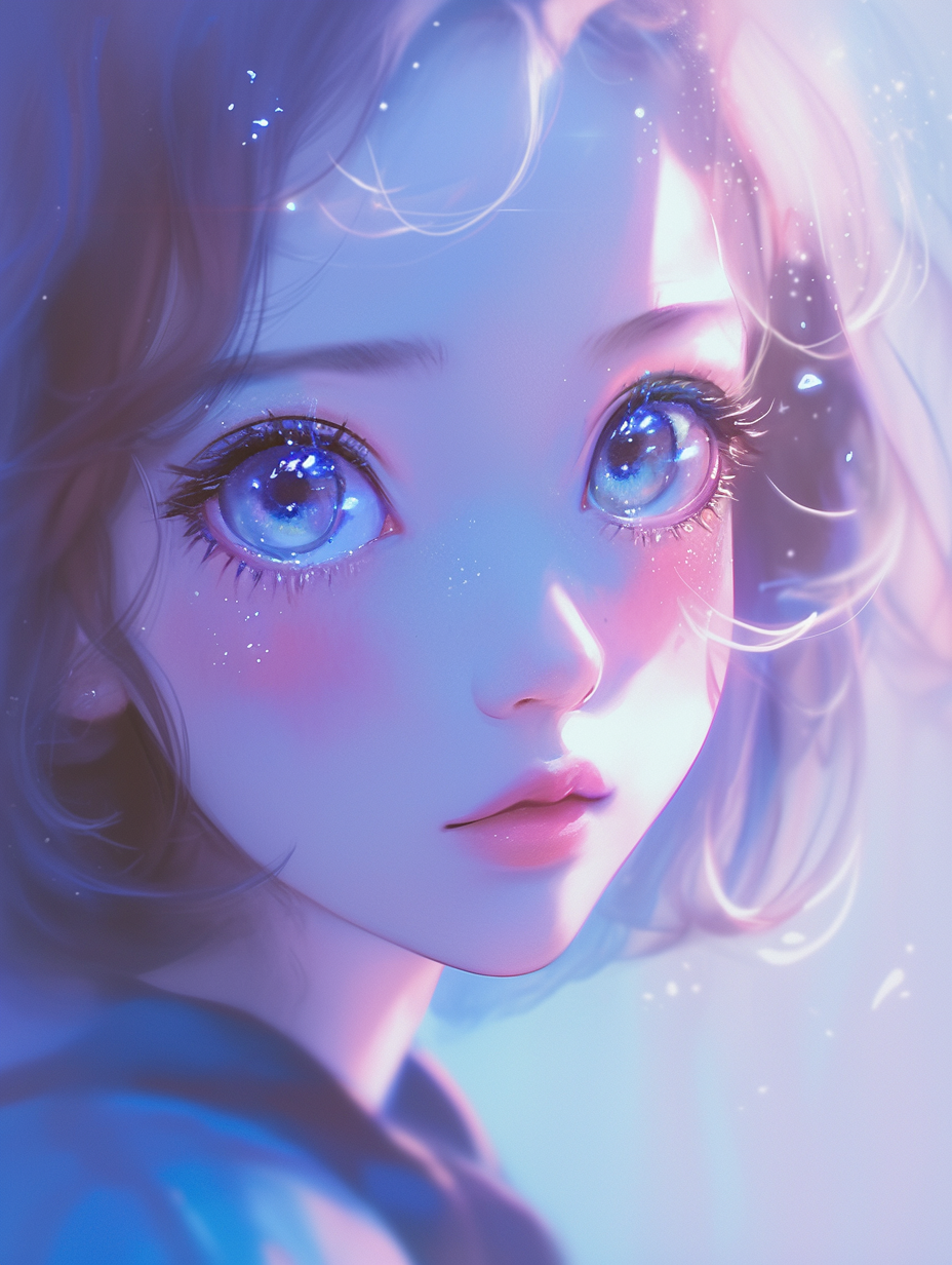 Ethereal Anime Girl with Sparkling Blue Eyes