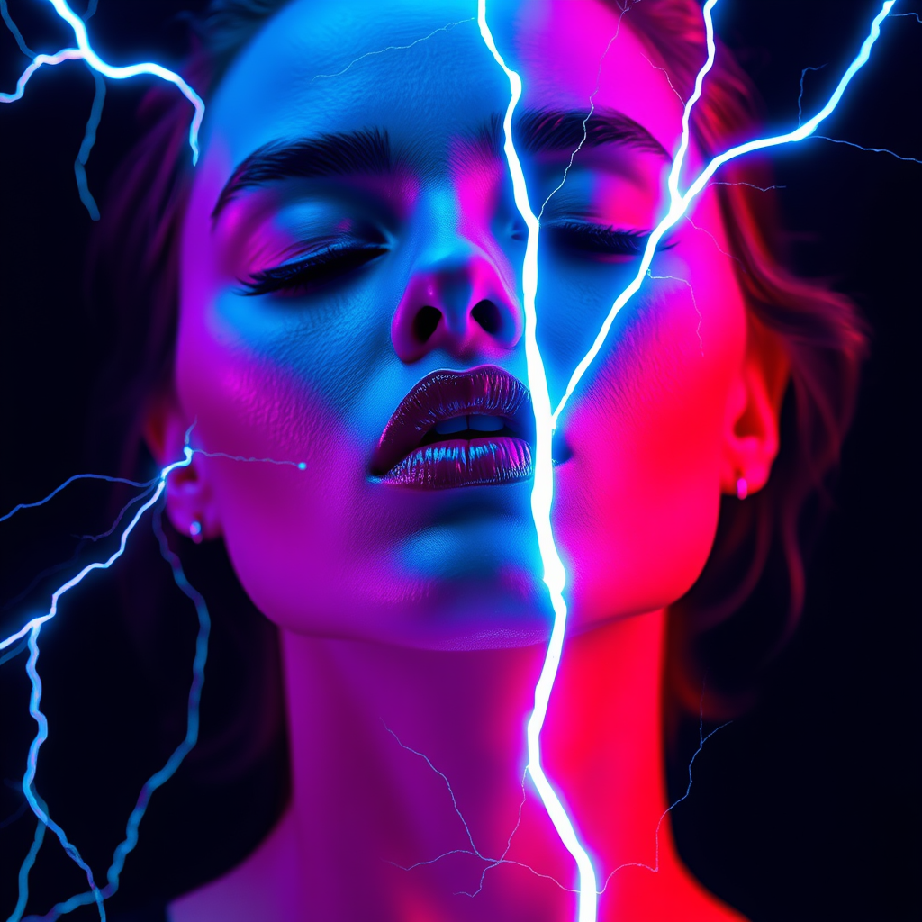 Ethereal Woman in Cyberpunk Electric Lightning Portrait