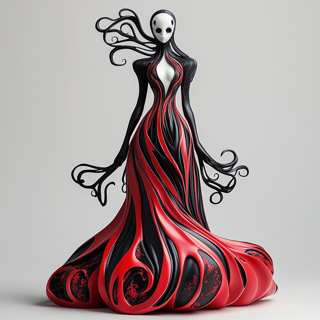 Ethereal figure with flowing gown and skull details.