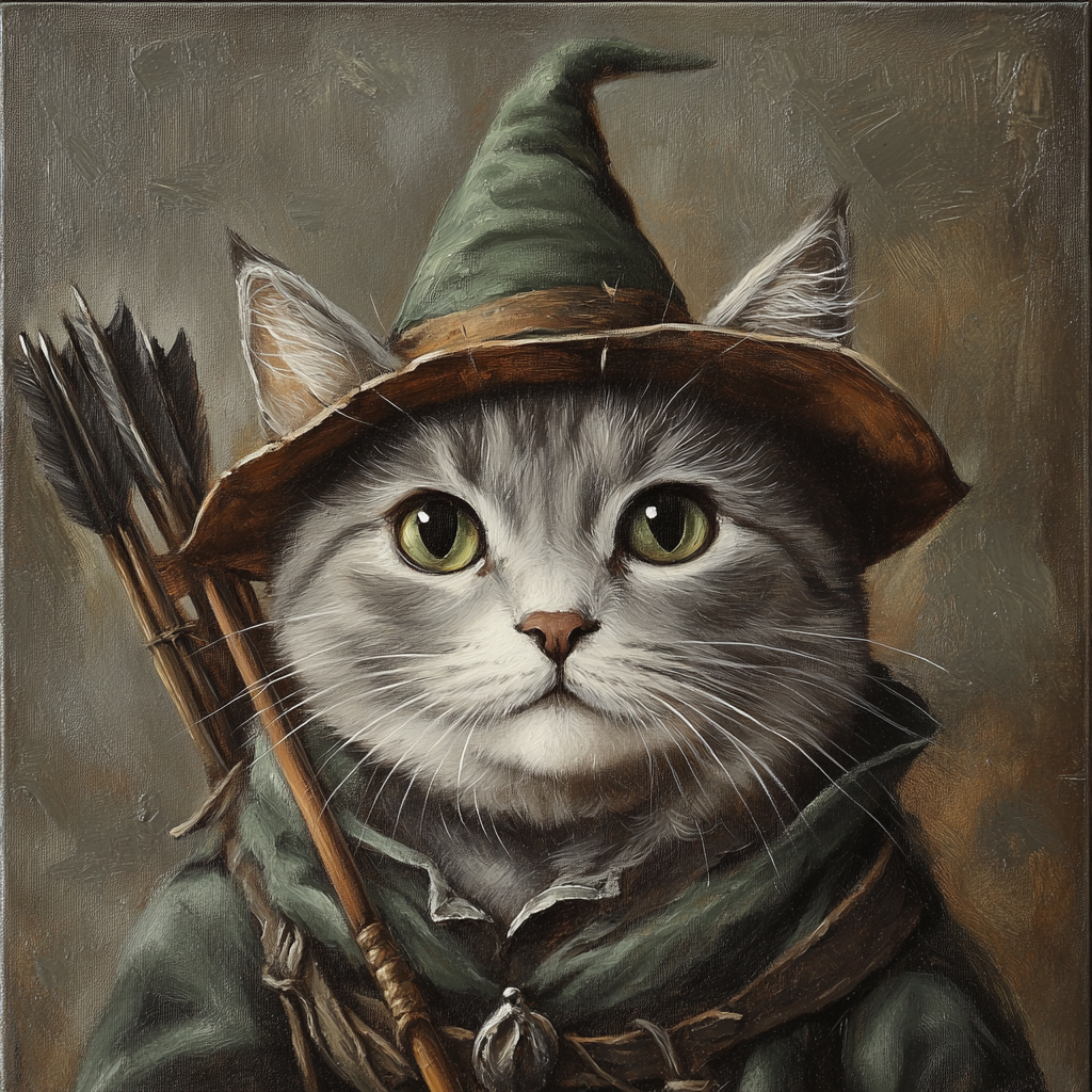 European Shorthair cat in Robin Hood costume.