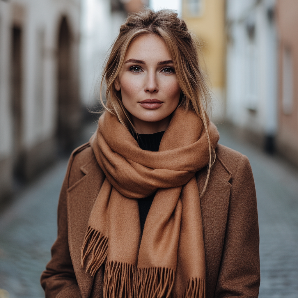 European female mid 30's in Rosewood Cashmere Scarf 