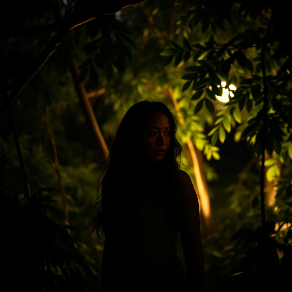 Eva in the moonlit garden with Sony camera shot