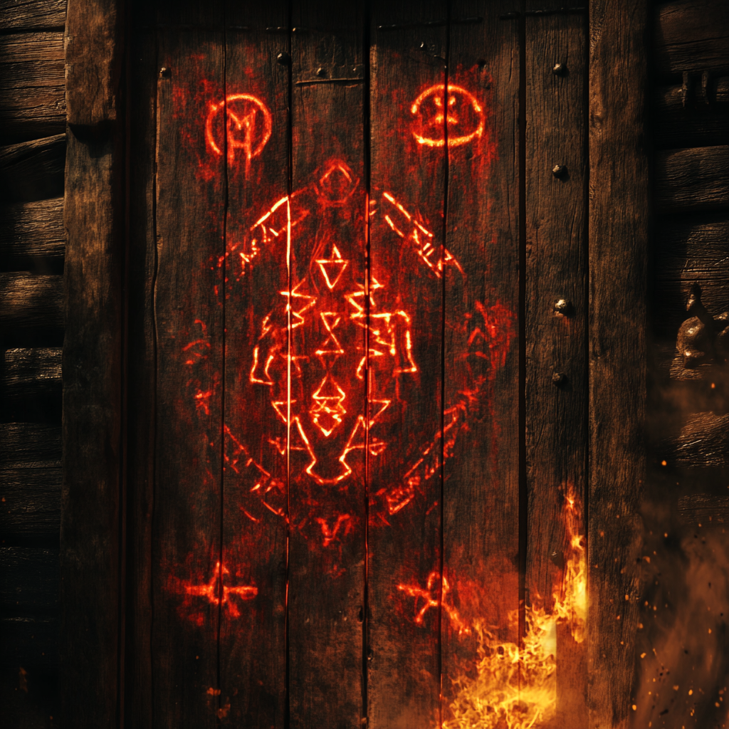 Evil Witch's Warning on Fiery Door