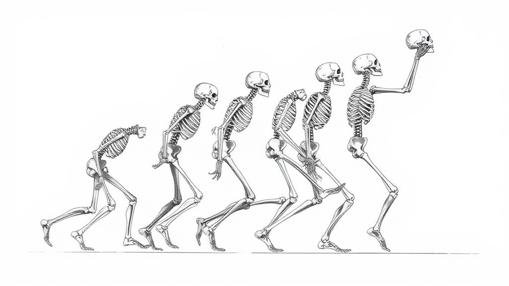 Evolution chart with falling skeletons lifted up.