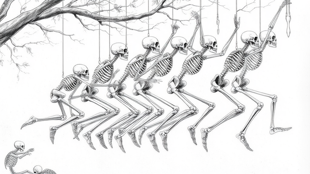 Evolving skeletons mid-fall: An artistic journey