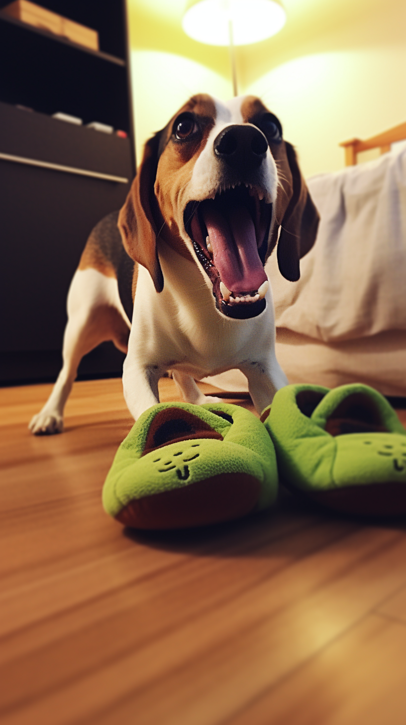 Excited Beagle with black ears and tongue out, high resolution.