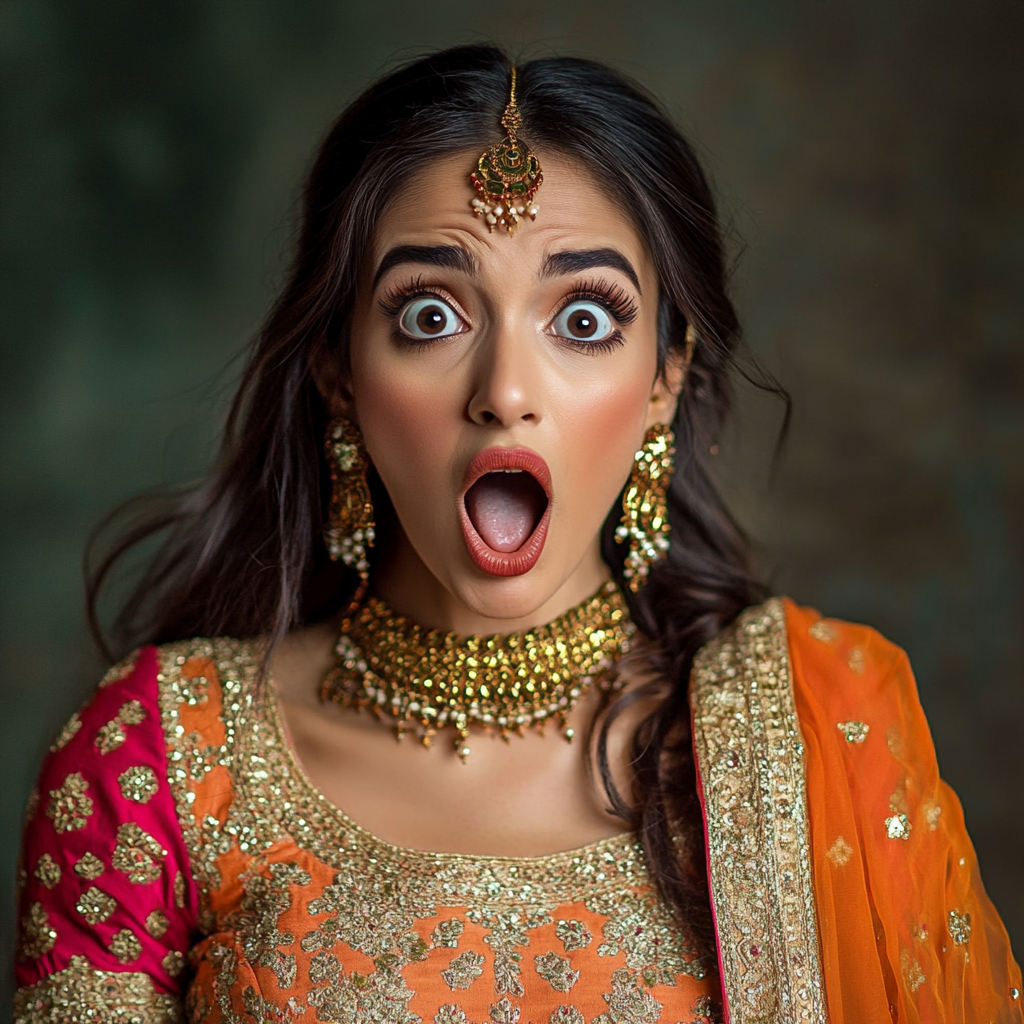 Excited Indian Model in Traditional Diwali Outfit - Top Side View Photoshoot 