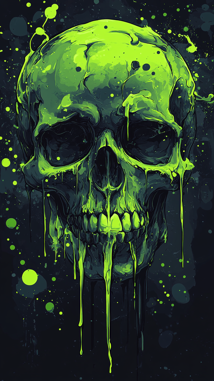 Exploding skull with lime green goo splashes.